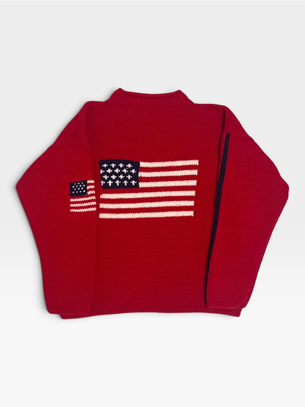 VTG Artesanias Ishka Chunky Hand-Knit 100% Wool American Flag Sweater Size L